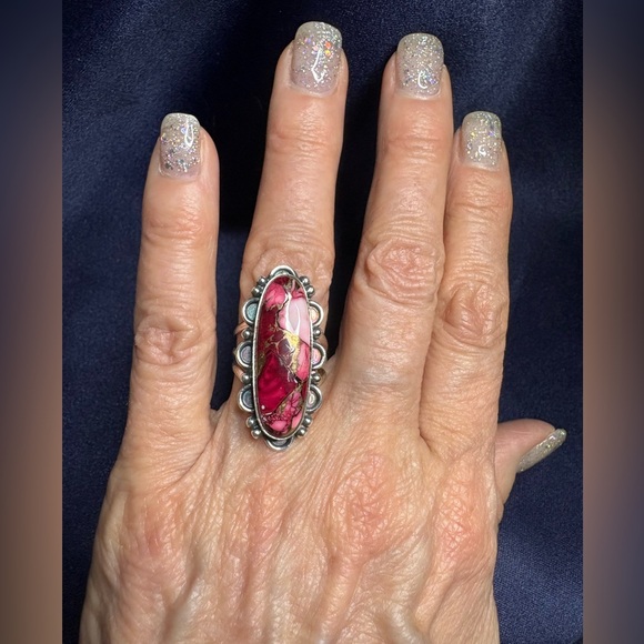 Ring Red Rose Dahlia 925 Sterling Silver Statement - Picture 3 of 4